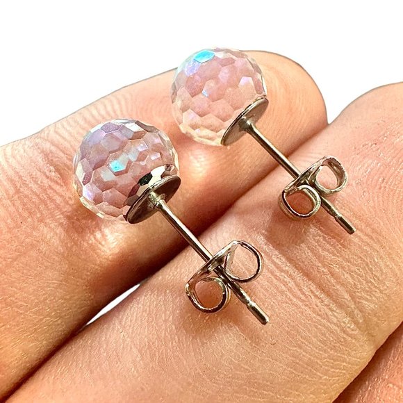 Disco Ball Earrings Silver Plated 5MM Stud Earrings for Women - Picture 3 of 9